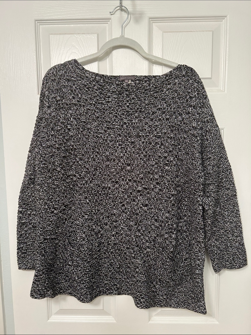 Vince Camuto Black and White Marled Knit Pullover Tunic Sweater